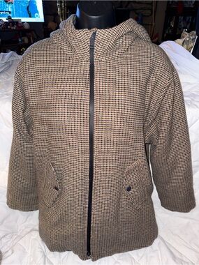 Zara Kids Houndstooth Wool Blend Coat